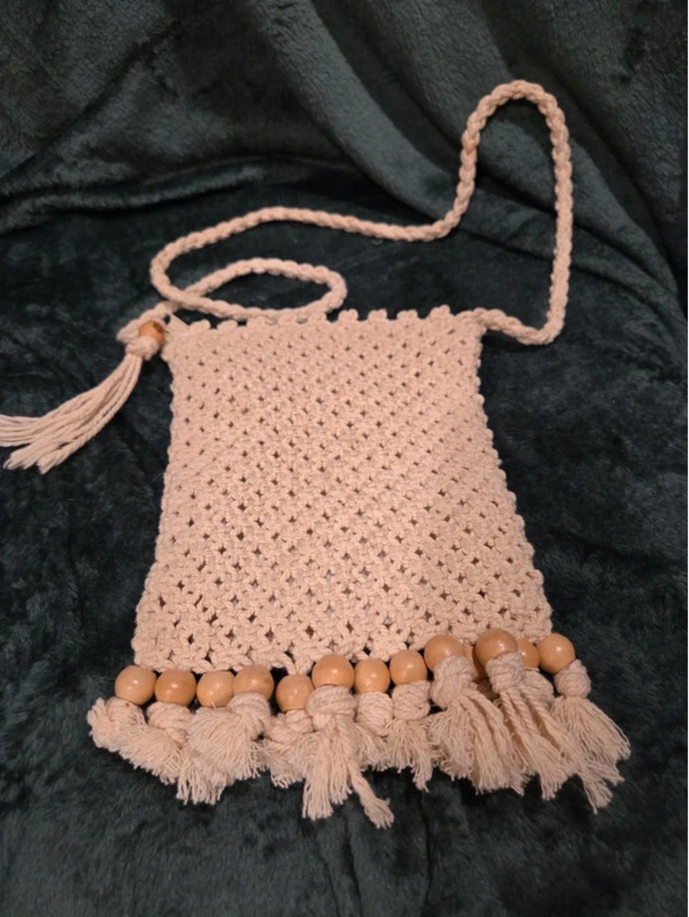 Cotton Macrame style bag with wooden beaded detail